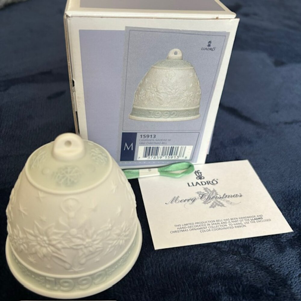 Lladro Christmas Bells 1992, 1993, 1994, 1995, and 1998 with boxes/ribbons